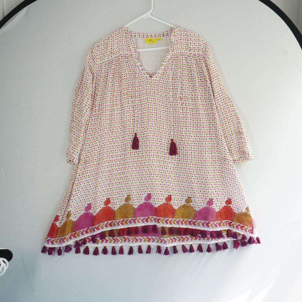 Roller Rabbit‎ Tunic Dress Polka Dot Print Tassel Gauze Bohemian XS Swim Coverup